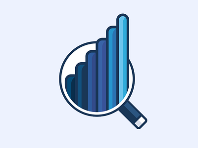 Algolia Search Grader bars blue chart grade magnifying glass search vector