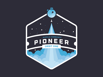Algolia Pioneers algolia badge blue hexagon pioneer rocket space spacecraft take off tshirt vectors