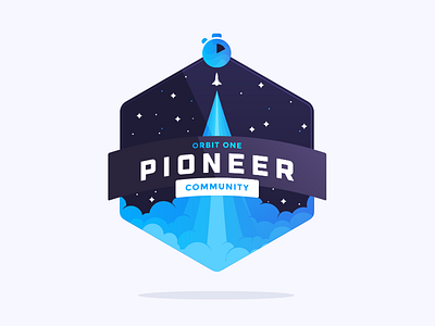 Pioneer Illustration algolia badge hexagon patch search space spacecraft sticker