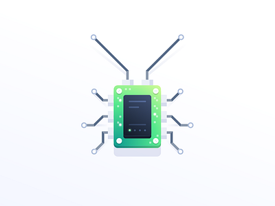 A bug in the microchip bug card chip cockroach electronic green insect microchip spider