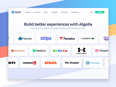 Algolia Customers algolia customers gradient logos page search ui web