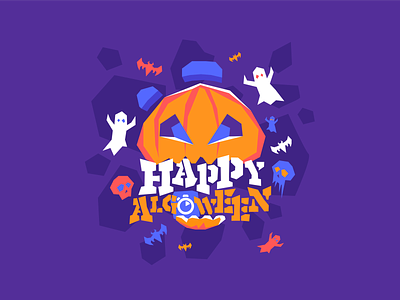 Happy Algoween! algolia bats custom font ghost party halloween illustrator party polygonal pumpkin
