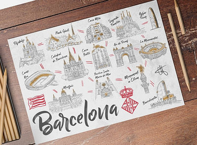 Barcelona Illustrated map barcelona design drawing handdrawn illustrated illustrated map illustration illustrator map photoshop sketch souvenir spain vector watercolor