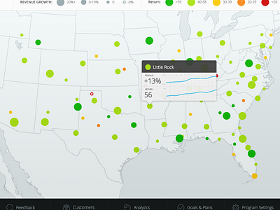 Geo-display of revenue growth and loyalty