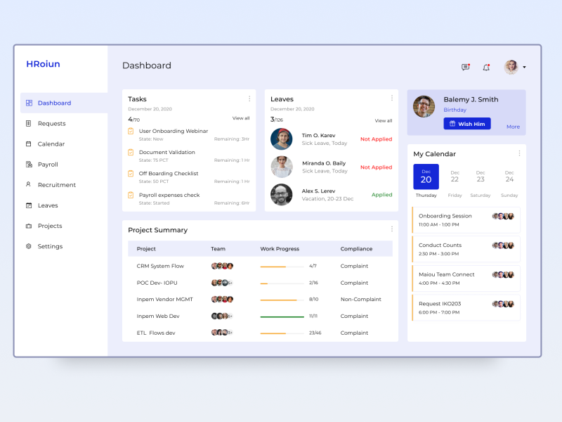 HR Dashboard by Jyothirmayee Kalakota on Dribbble