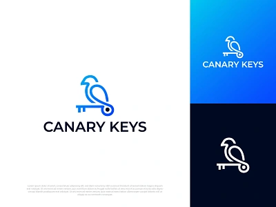 Canary Keys Logo app bird bird logo blue brand brandauxin branding business logo canary company logo custom logo flat icon illustration keys logo minimal natural nature vector