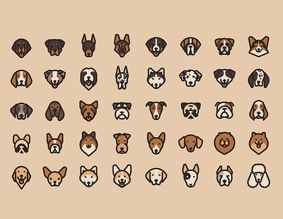 Dog faces breeds design dog icon illustration minimal