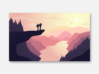 Hikers Adventure Nature Landscape Illustration adobe illustrator contests dailyui dailyuichallenge design illustration illustration art illustrations landscape illustration vector