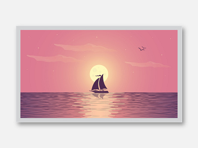 Night Moonlight Sea View Illustration