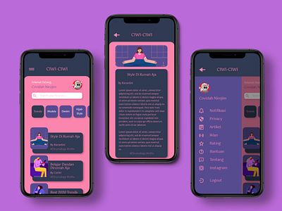 Women article UI Design app article book design fashion pink purple ui women