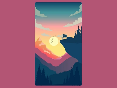 Dawn app dark digital art digital drawing illustration illustrator landscape mountain scenery sun sunset ui view