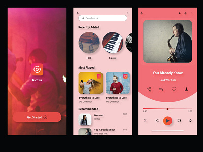 Fuchsia Music App app design mobile mobile app music app ui ui ux uidesign