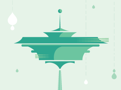 Dribbble 006 emerald illustration rain seattle space needle