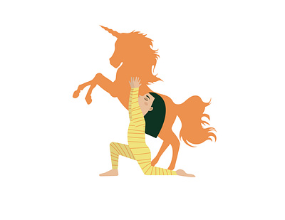 Unicorn pose, yoga for children illustration character illustration little girl stripes unicorn vector warm colors yoga