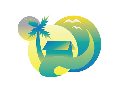 Vector Island colorful illustration illustrator island palm trea seagull sun tropical vector