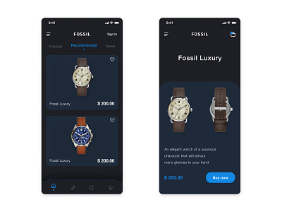 Fossil App Dark Mode app appdesign appdesigner application design ui ui design uiapp uiux ux