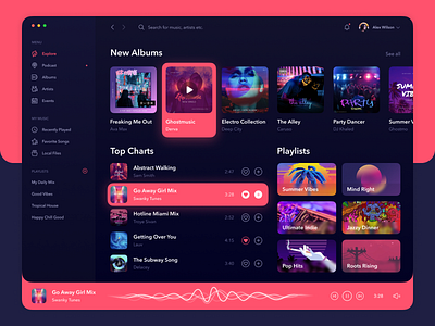 Music Player - Explore dark ios mac music music player pink playlist red sidebar violet web