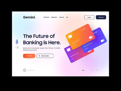Gemini - Banking Landing Page app design graphic design illustration minimal ui ux vector web website