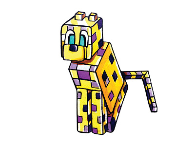 Minecraft Ocelot 8 bit animals cubed hand drawn minecraft ocelot purple yellow