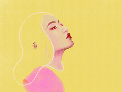 Portrait in Pink & Yellow abstract design digital art fashion illustration illustration art minimalist painting photoshop portrait portrait illustration