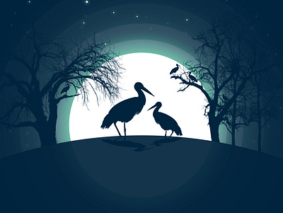 moonlight of pelicans background branding color colorful design illustration order portrait services vector