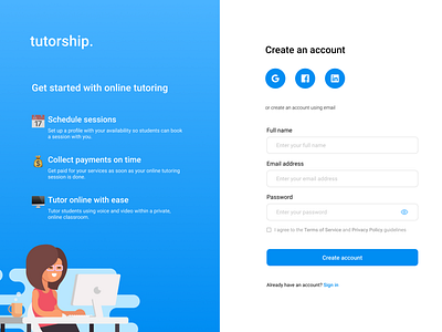 Tutorship - Create an account