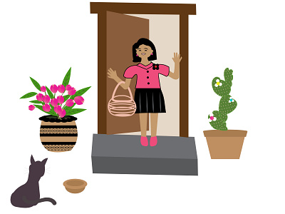 Cat loving girl illustration icon illustraion illustration art illustrator logo vector