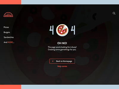 404 page Redesign [ ORNO ] 404 page 404 page design food orno pizzeria ui user interface of orno