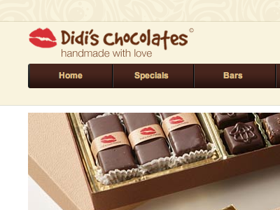Didi's Chocolates - handmade with love adobe badcat brand brown chocolate kiss logo red website