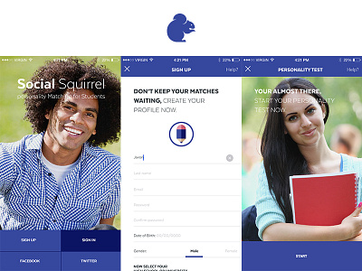 Social Squirrel Sign Up app logo mark purple social squirrel ui ux