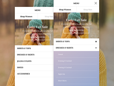 Menu Drop Down Mobile fashion nff ui ux web layout