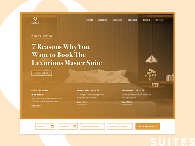 Q Hotels Gold Tones hotel suite ui ux web design