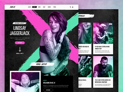 Inkus Tattoo Artist Page adobe xd artist gradients grunge tattoo texture ui ux web design xd