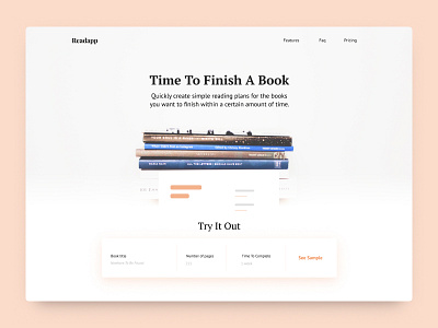 Readapp Landing Page Concept book minimal orange reading ui web design