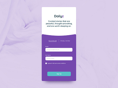 Daily UI #001 (Signup) app dailyui news practice purple soft subscription