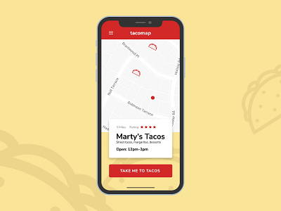 Daily UI #029 (Map) app clean dailui design fun map minimal red simple tacos typography ui design yellow