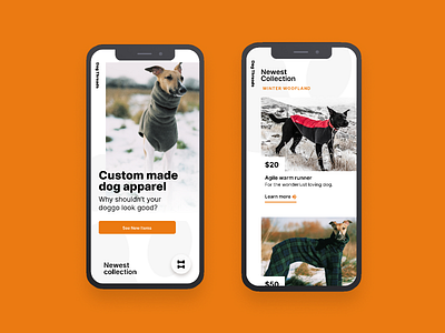 Dog Threads | Morning UI animals clean design dogs ecommerce minimal mobile mobile ui mobile ui design orange simple typography ui uidesign web design web design agency web store white
