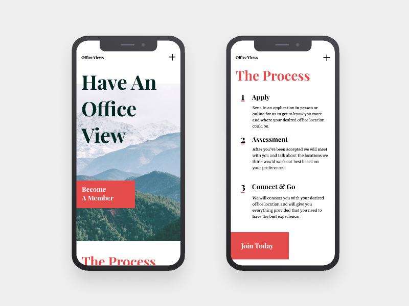 Office Views | Morning UI responsive site design mobile site mobile ui unconventional bitter playfair display serifs red workspace design simple design web design office white simple clean interface simple typography minimal