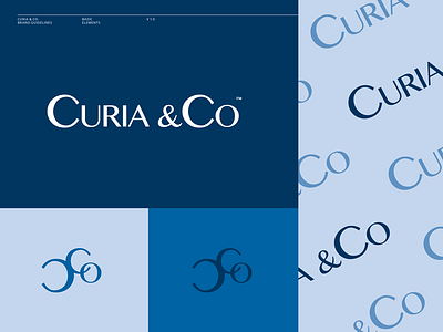 Curia & Co. blue brand furniture identity typography