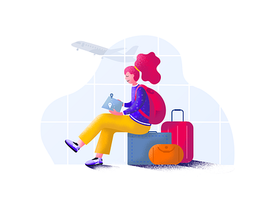 Airport Delay airport branding character colorful delay design flight holiday illustration luggage passenger plane tour tourism travel trip vector