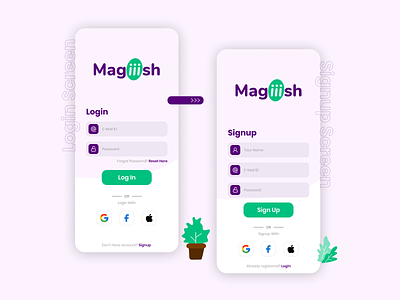 Magiish Login & signup screen app interaction design login login screen mobile app signup signup screen ui user interface ux