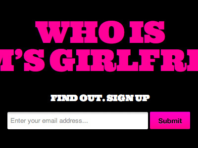 Who is Adam’s Girlfriend? black login mystery pink register signup simple typographic website