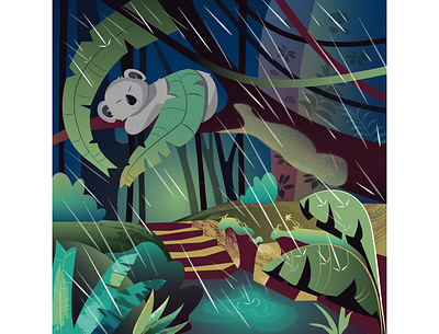 tropical rain animal art design illustration jungle koala rain tropic vector