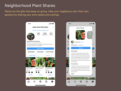 Neighborhood Plant Shares app design ui
