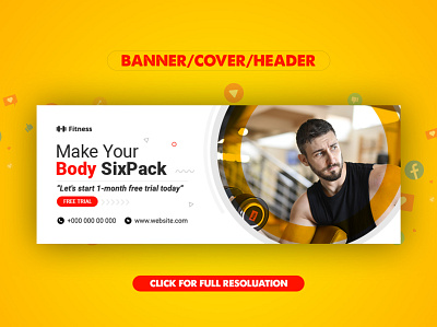 Fitness gym Facebook cover banner template ads agency banner center cover design exercise facebook cover fitness gym new popular recent template