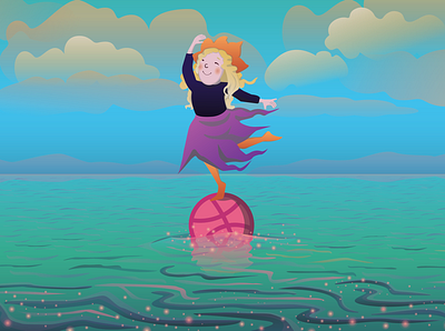 fairy fairy fairy tale fantasy hello dribbble баскетбольный мяч векторная иллюстрация волшебница девочка на мяче детская иллюстрация книжная иллюстрация милая девочка море морской пейзаж мяч персонаж девочка природа фея на мяче