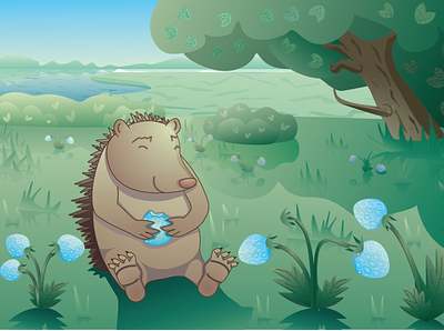 happy hedgehog fairy tale векторная иллюстрация волшебная поляна голубая клубника детская иллюстрация еж клубника клубничная поляна летнее настроение летняя иллюстрация персонаж еж поляна природа счастливый еж ягодная поляна