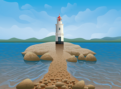 lighthouse illustration векторная иллюстрация летнее настроение лето маяк морской пейзаж пейзаж природа