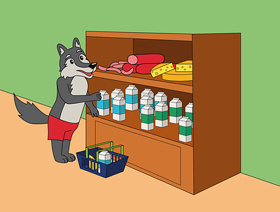 wolf in a store character wolf fairy tale fantasy illustration illustration wolf wolf векторная иллюстрация волк детская иллюстрация персонаж