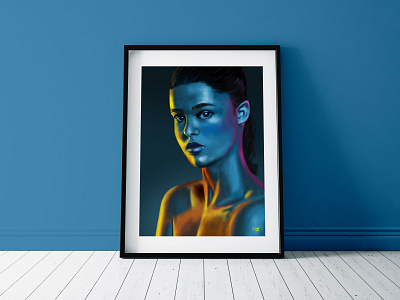 Neon Light on Girl Portrait